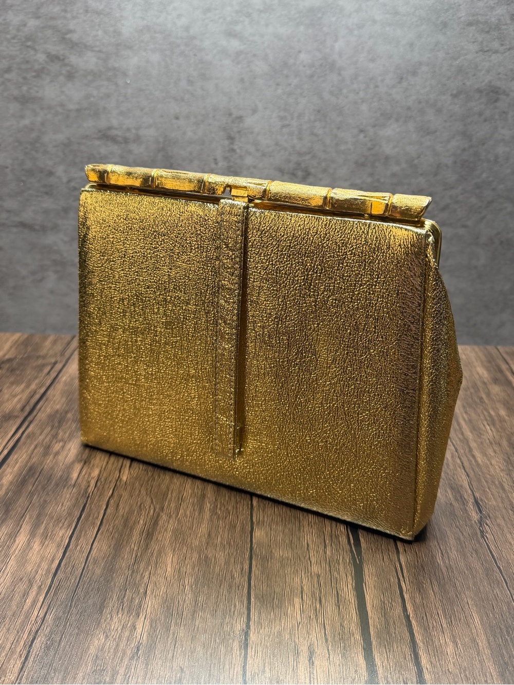 1950s Vintage Gold Metallic Evening Clutch - Structured Handbag